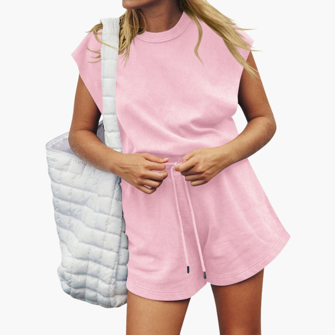Damen-Set mit kurzen Ärmeln und Kordelzug-Shorts