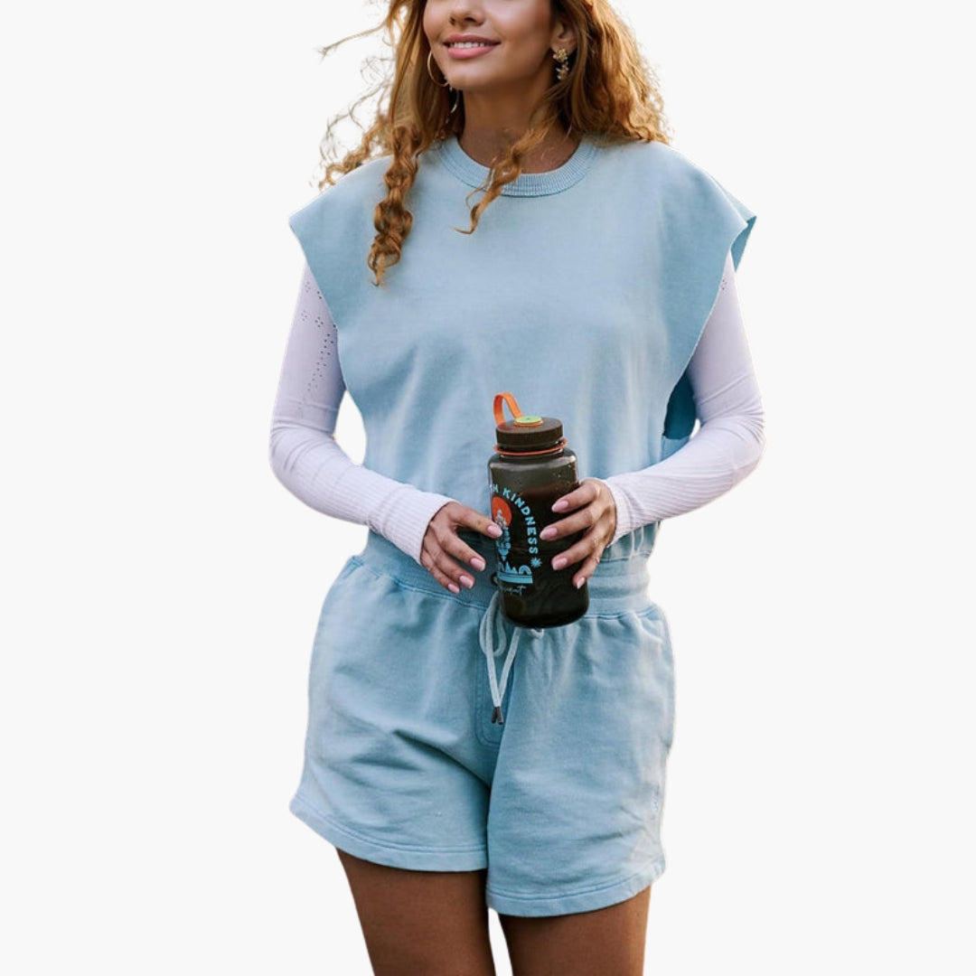 Damen-Set mit kurzen Ärmeln und Kordelzug-Shorts