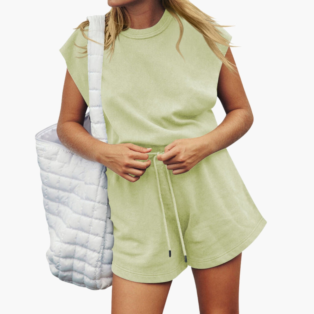 Damen-Set mit kurzen Ärmeln und Kordelzug-Shorts