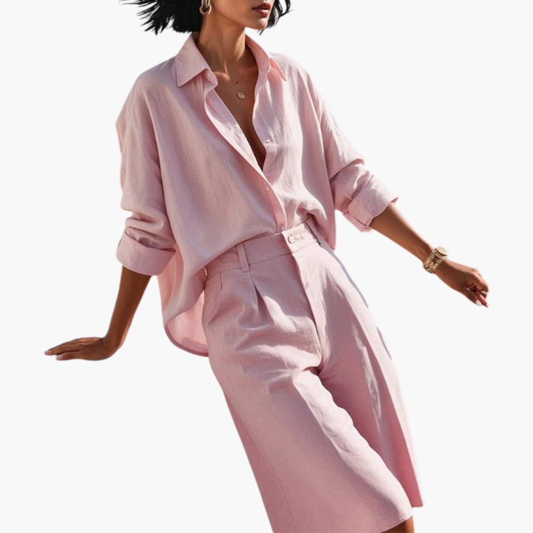 Ensemble femmes a blouse boutonnée et pantalon large
