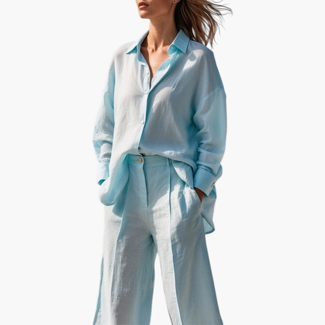Ensemble femmes a blouse boutonnée et pantalon large