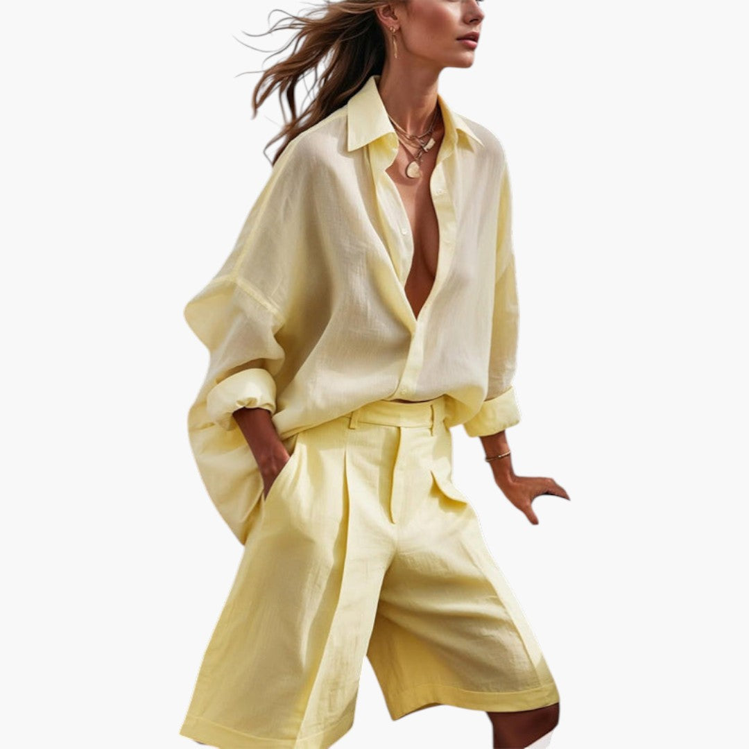 Ensemble femmes a blouse boutonnée et pantalon large