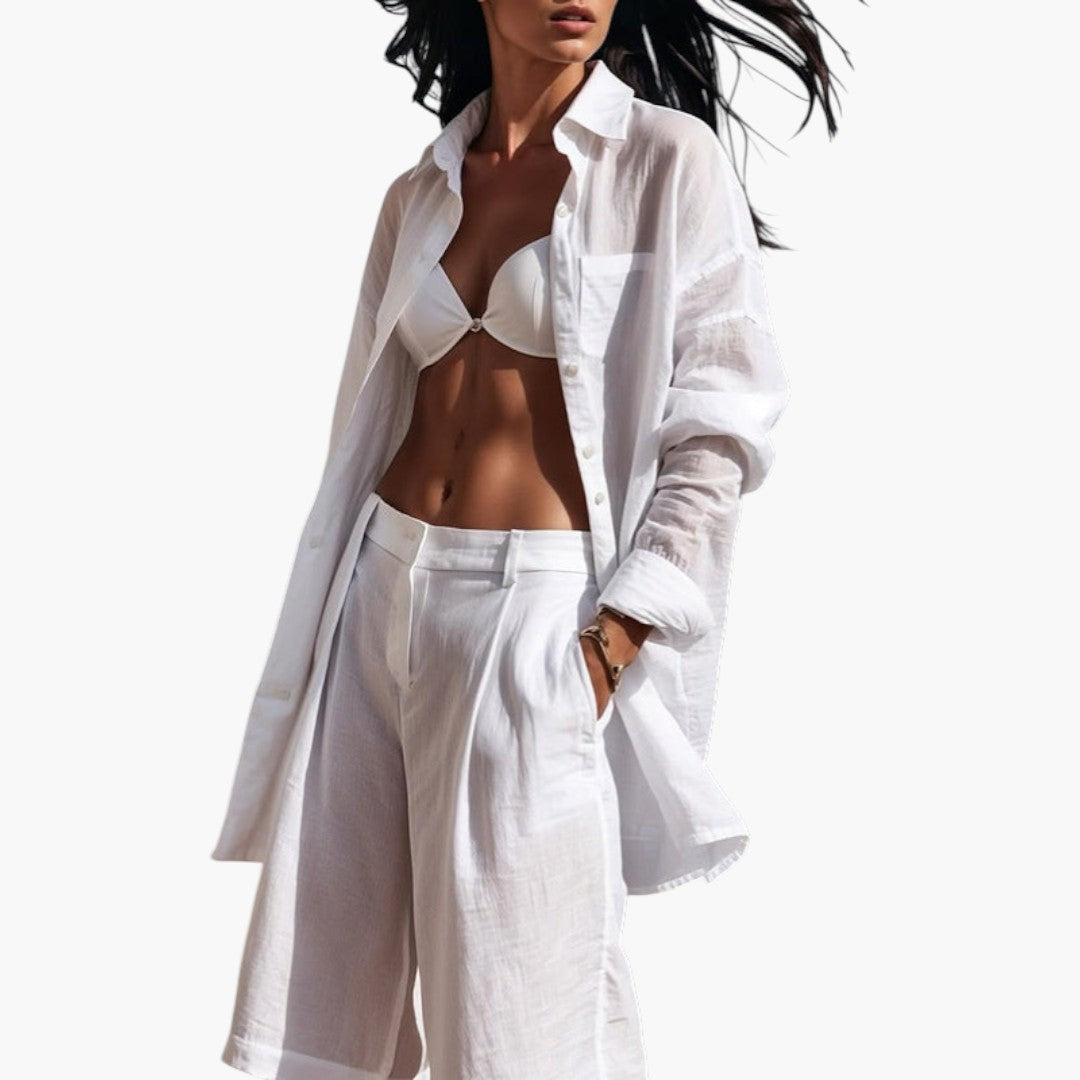Ensemble femmes a blouse boutonnée et pantalon large