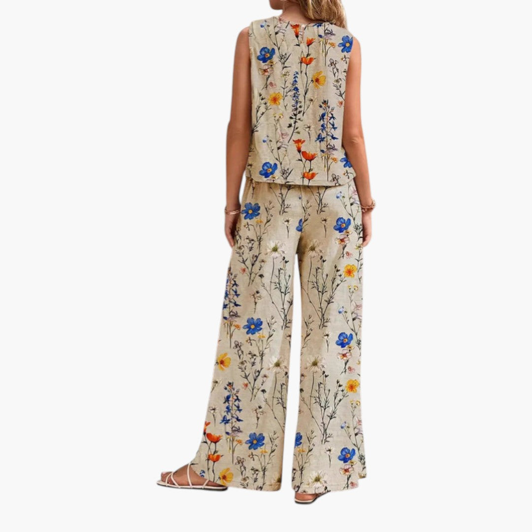 Conjunto para mujer con blusa sin mangas y pantalón ancho