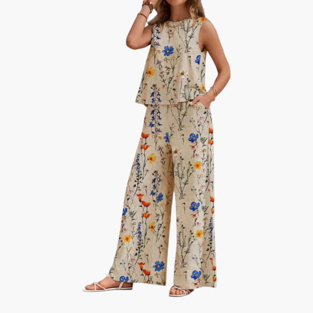 Conjunto para mujer con blusa sin mangas y pantalón ancho