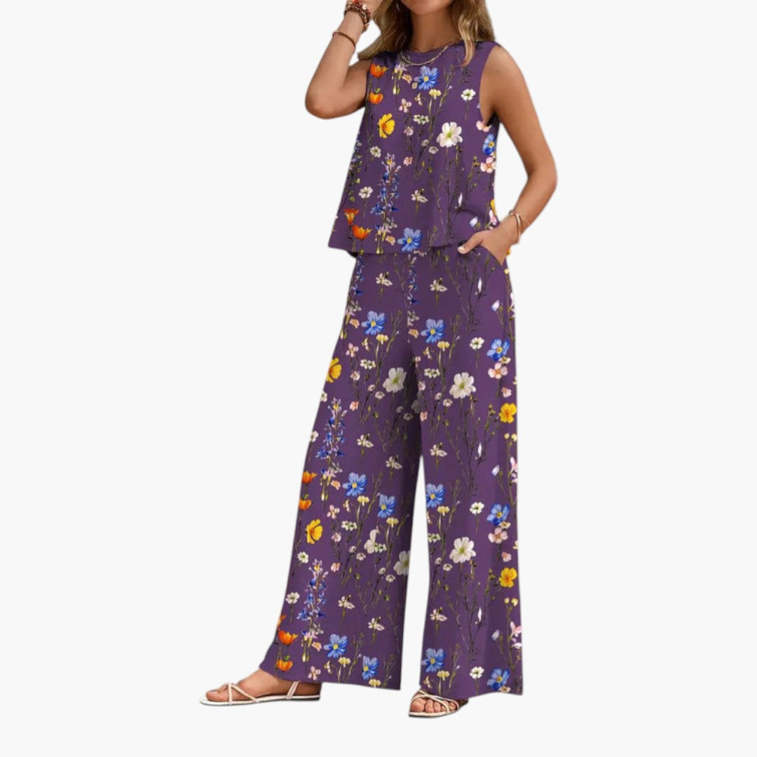Conjunto para mujer con blusa sin mangas y pantalón ancho