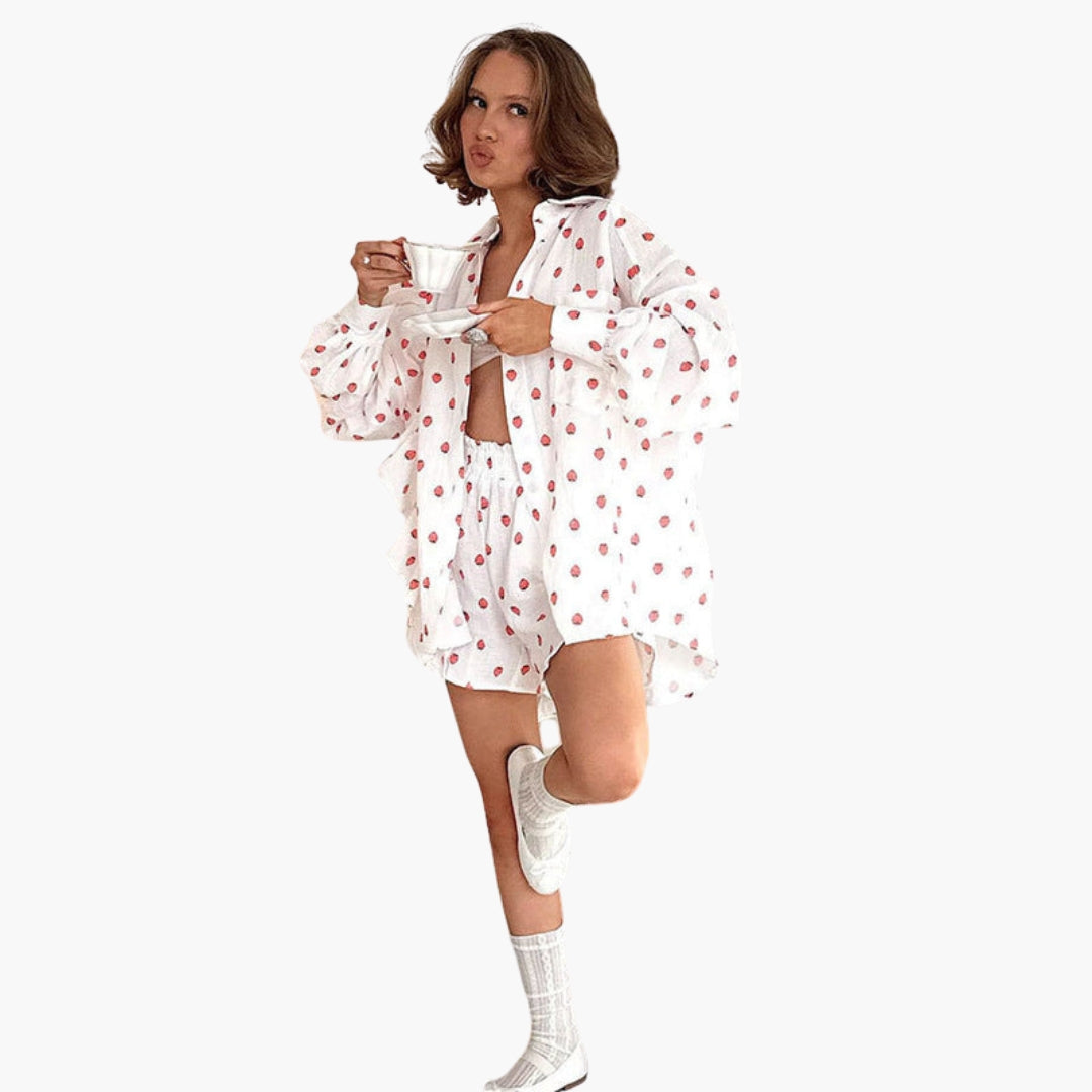 Damen-Set mit Herzmuster und kurzem Ärmelshirt
