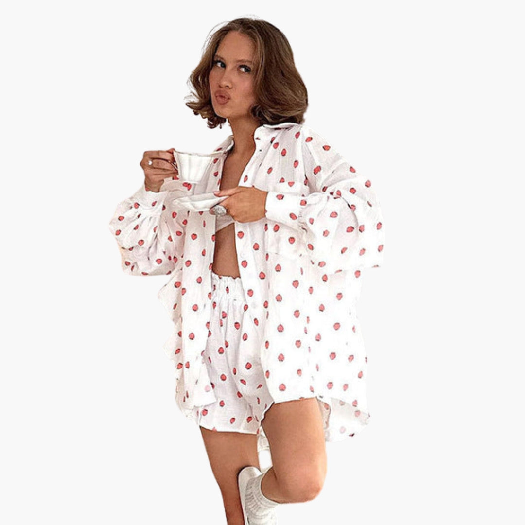 Damen-Set mit Herzmuster und kurzem Ärmelshirt