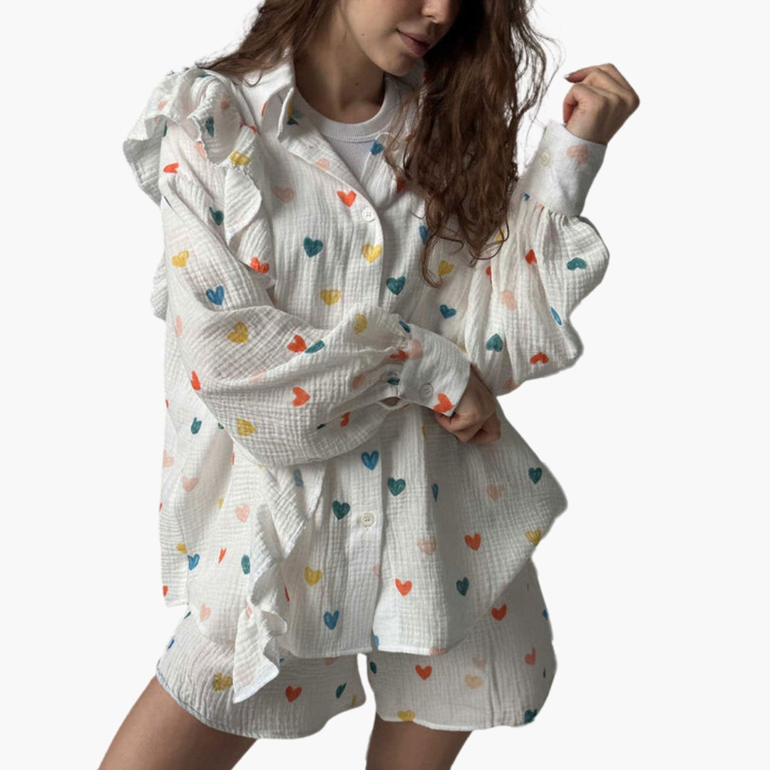 Damen-Set mit Herzmuster und kurzem Ärmelshirt