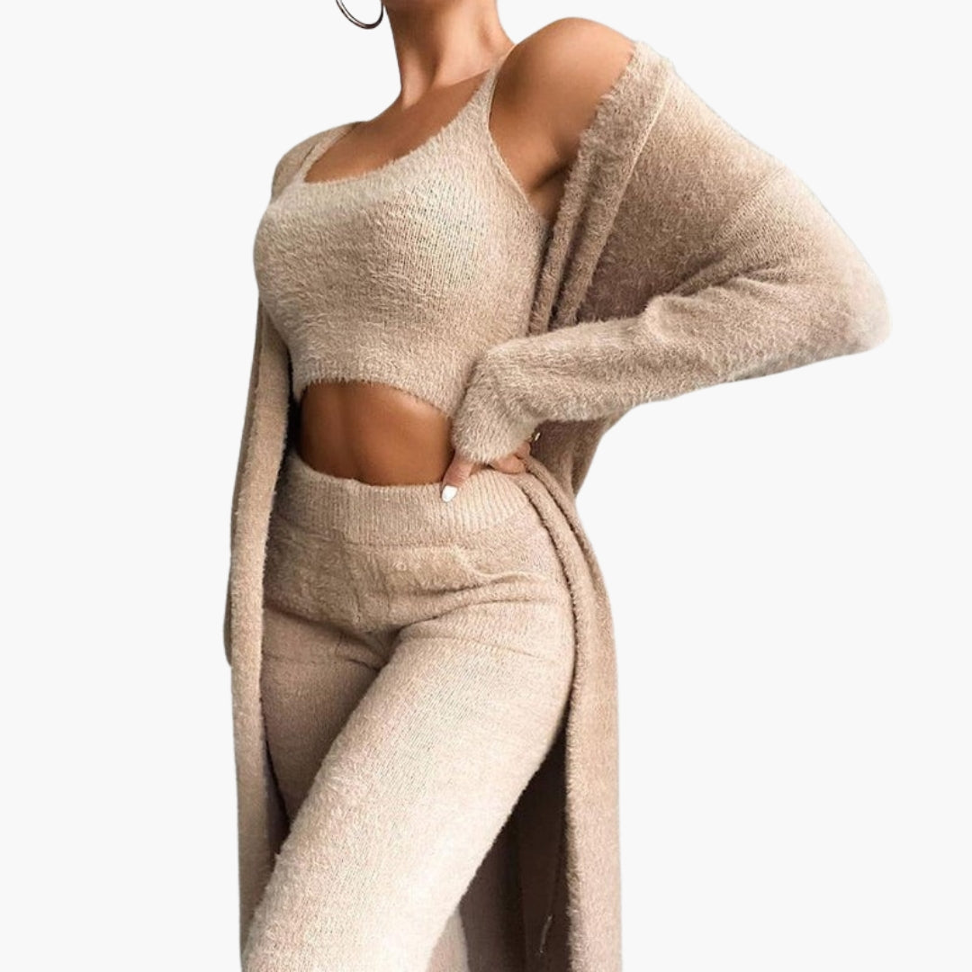 Ensemble lounge femmes a crop haut et cardigan ouvert