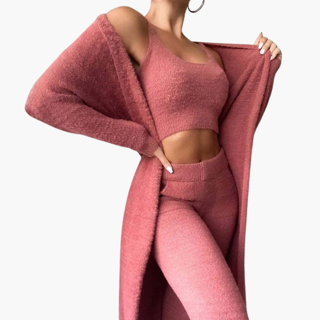 Ensemble lounge femmes a crop haut et cardigan ouvert
