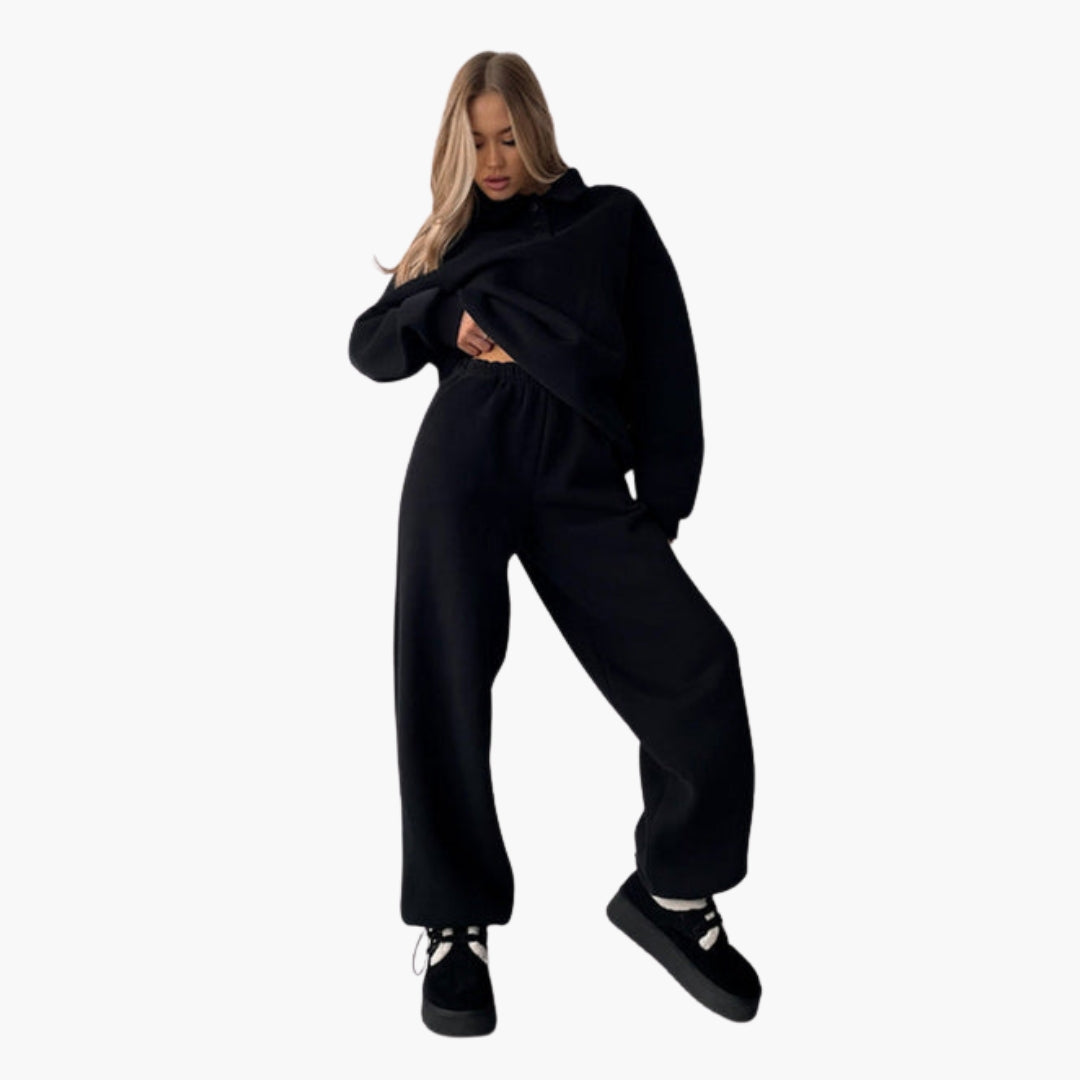 Ensemble polaire femme avec haut col polo et pantalon large