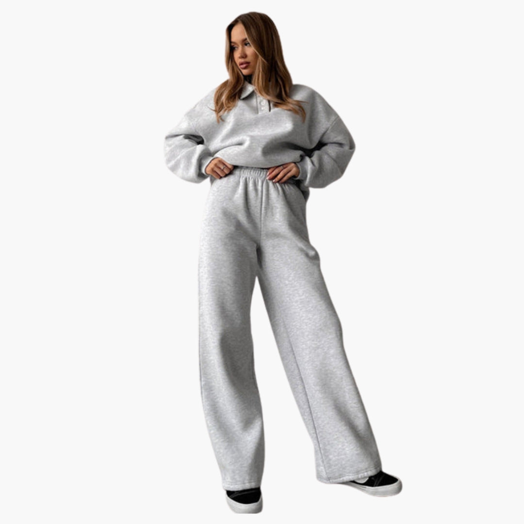 Ensemble polaire femme avec haut col polo et pantalon large