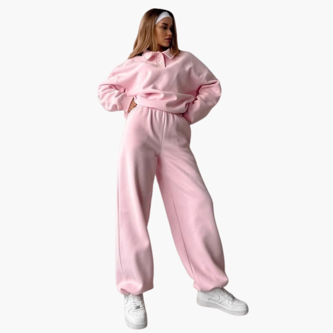 Ensemble polaire femme avec haut col polo et pantalon large