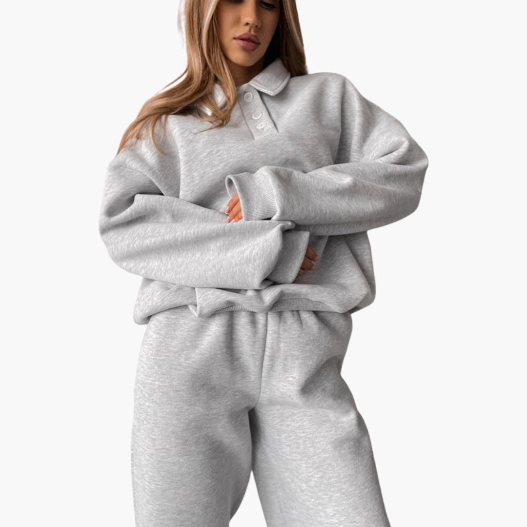 Ensemble polaire femme avec haut col polo et pantalon large