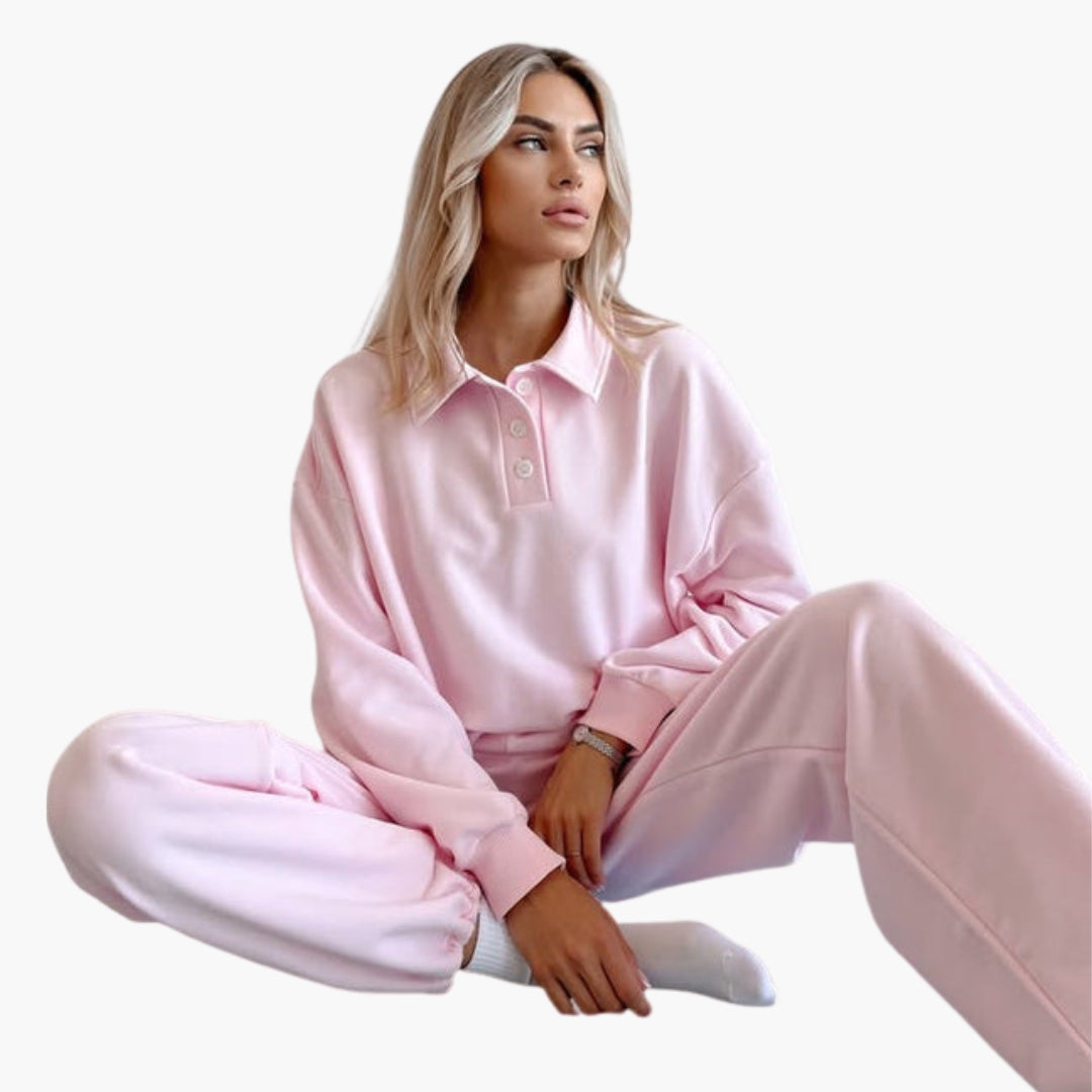 Ensemble polaire femme avec haut col polo et pantalon large