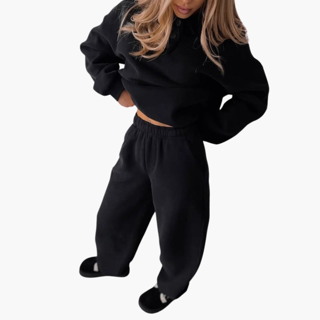 Ensemble polaire femme avec haut col polo et pantalon large