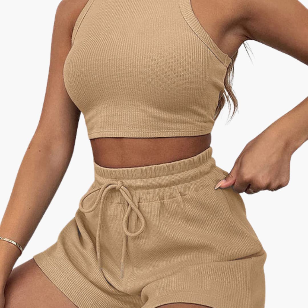 Women's sportswear set with racerback top and shorts