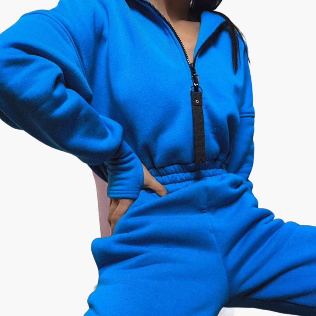 Ensemble sweat à capuche zippé femme avec poches latérales
