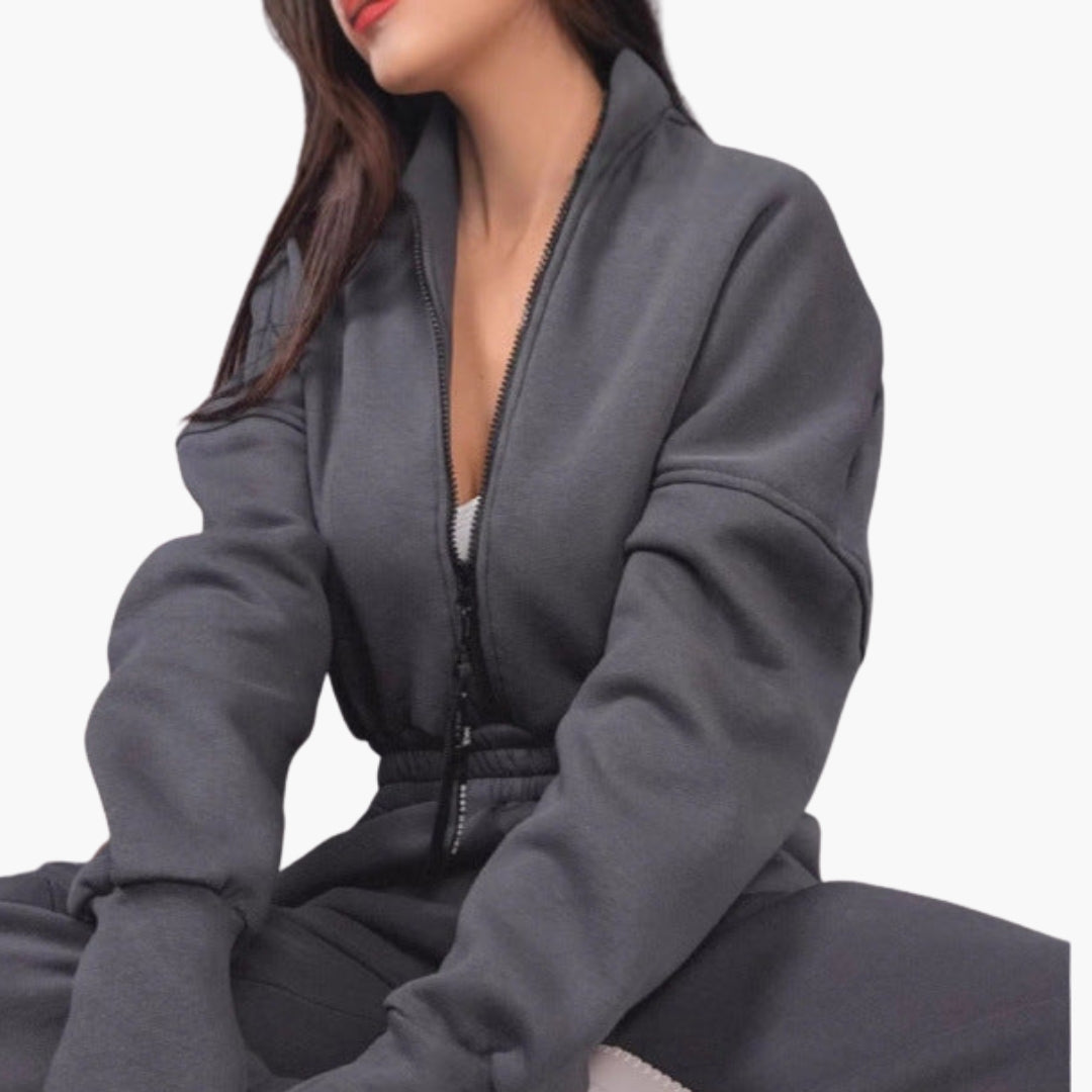 Ensemble sweat à capuche zippé femme avec poches latérales