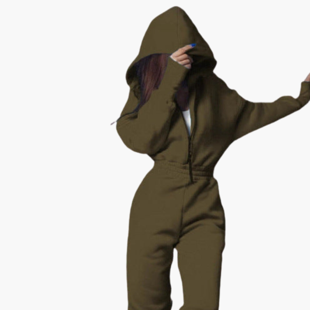 Ensemble sweat à capuche zippé femme avec poches latérales