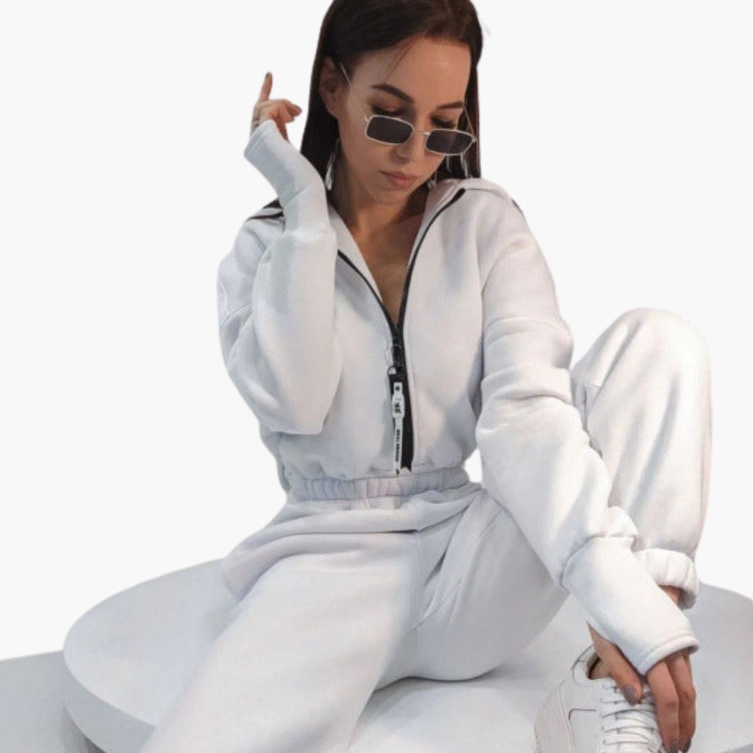 Ensemble sweat à capuche zippé femme avec poches latérales