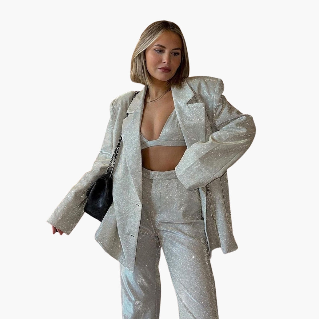 Women's sequin suit set with jacket and pants