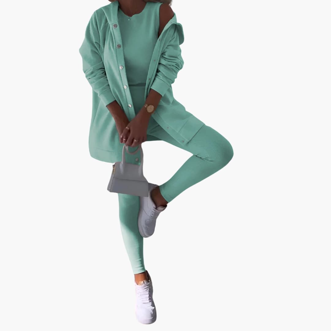 Damen Dreiteiliges Ensemble mit langem Hemd und enger Hose