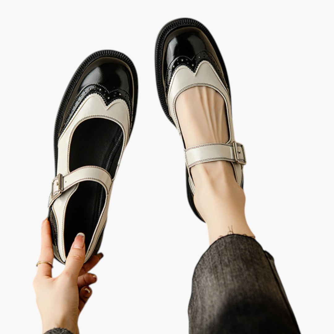 Damen Schuhe Mary Jane mit Riemchen und Brogue Niedriger Absatz