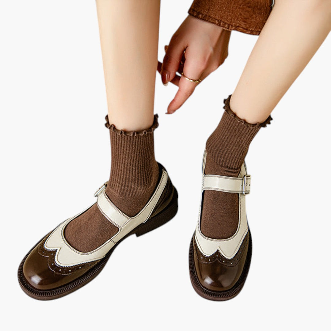 Damen Schuhe Mary Jane mit Riemchen und Brogue Niedriger Absatz