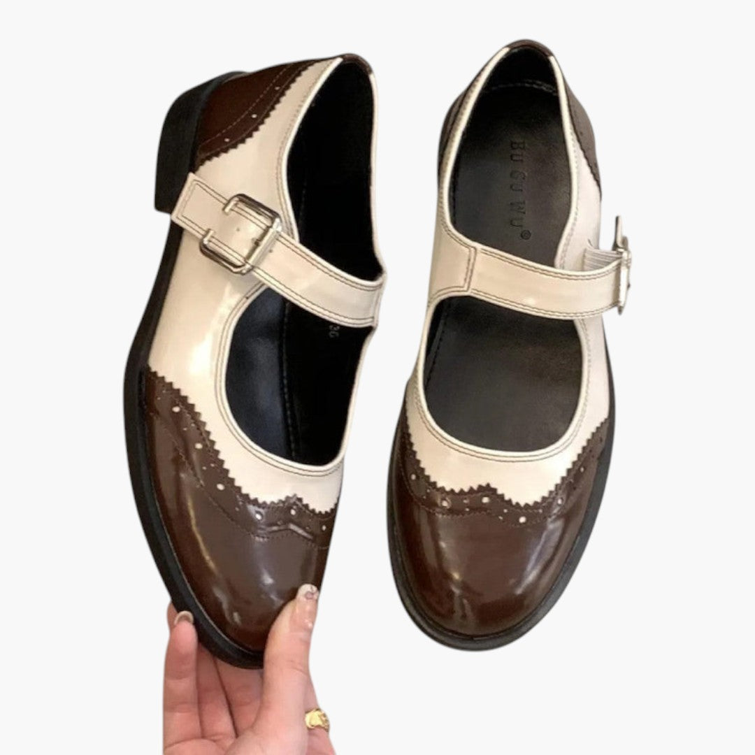 Damen Schuhe Mary Jane mit Riemchen und Brogue Niedriger Absatz