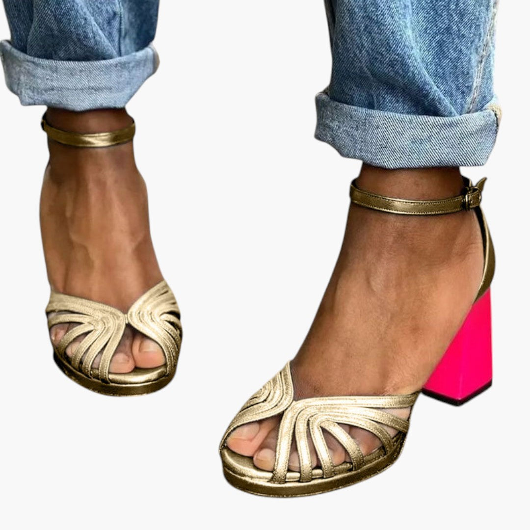 Sandalias de mujer con correa en el tobillo y tacón bloque
