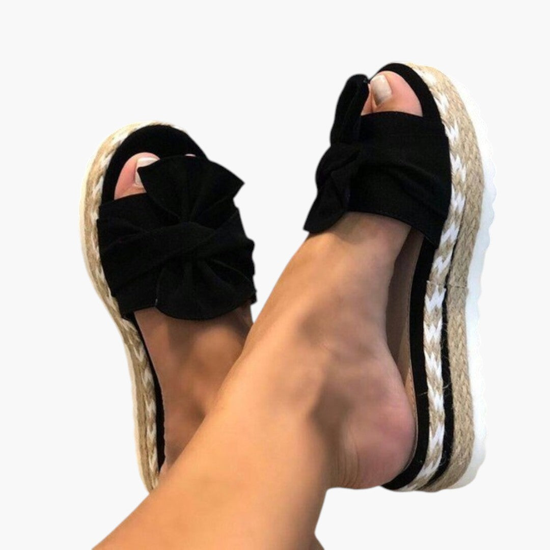 Sandalias de mujer con tacón cuña tejido y detalle de lazo