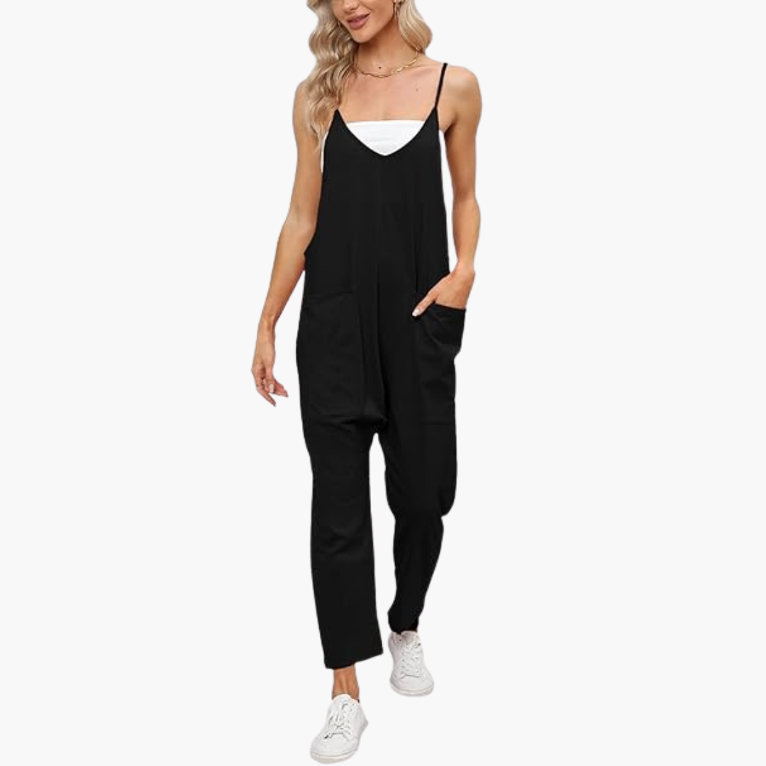Dames jumpsuit met verstelbare bandjes en wijde pijpen