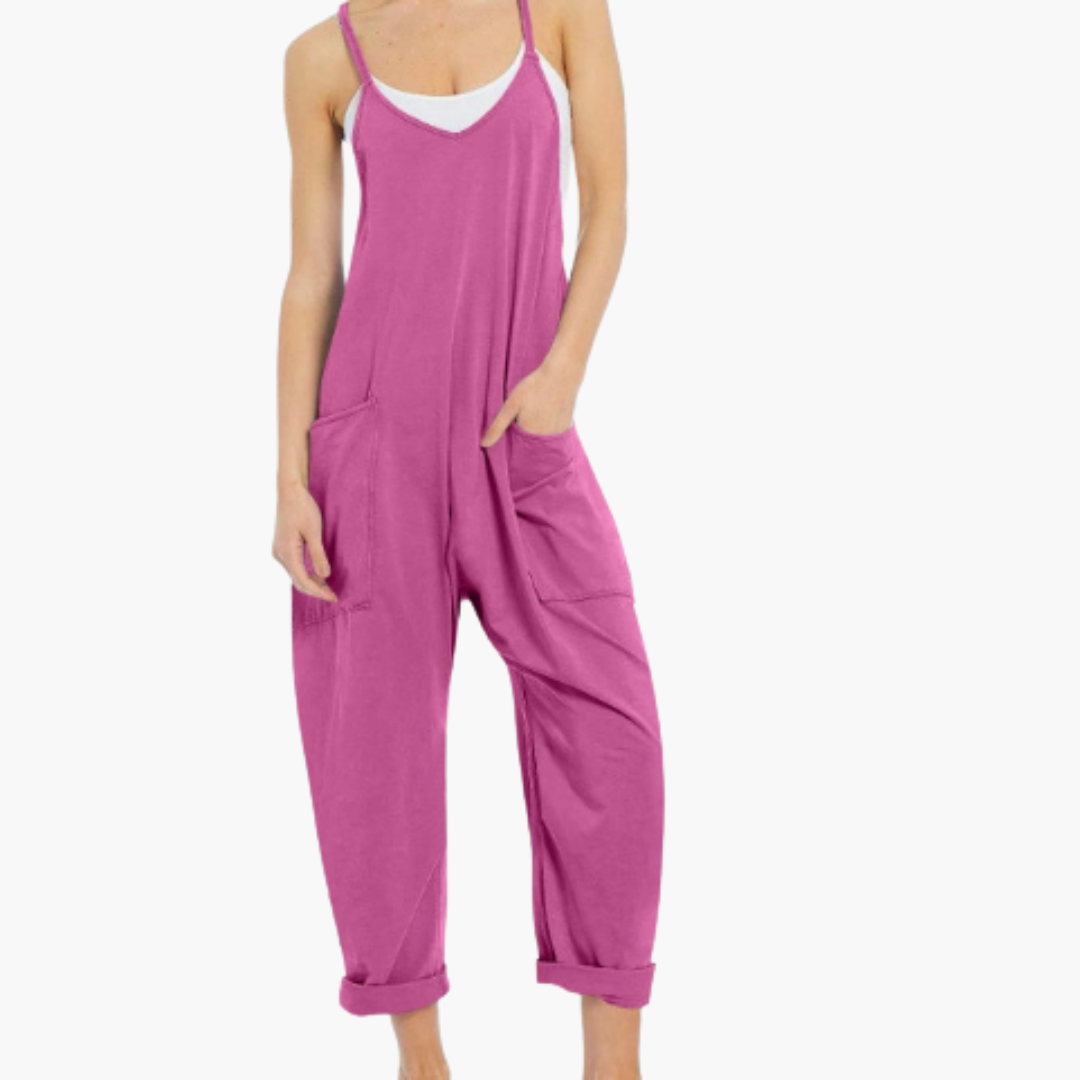 Dames jumpsuit met verstelbare bandjes en wijde pijpen