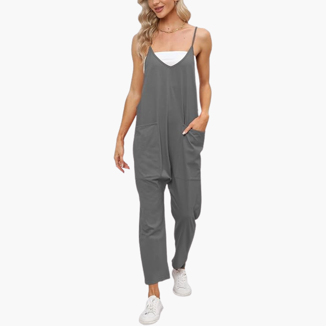 Dames jumpsuit met verstelbare bandjes en wijde pijpen