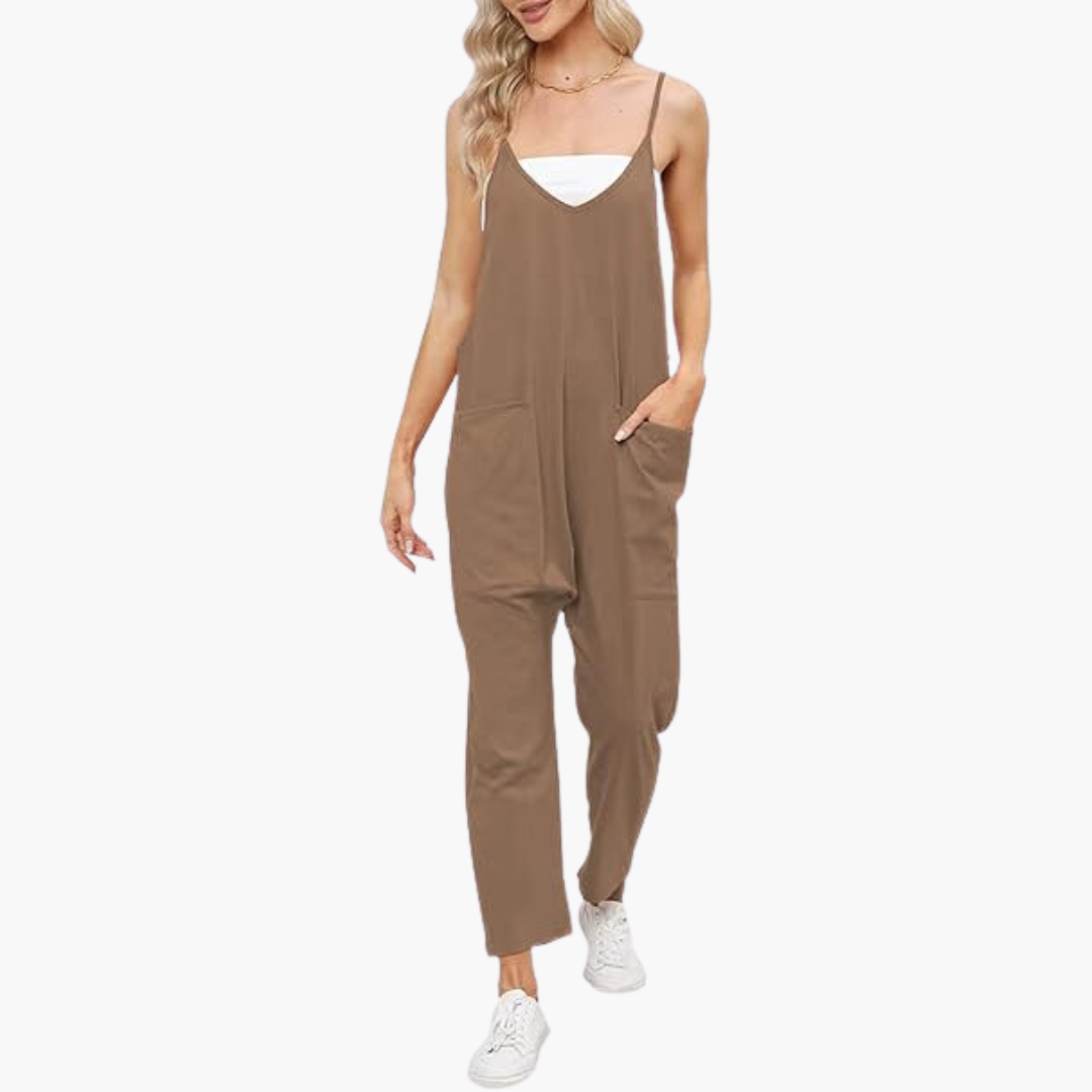 Dames jumpsuit met verstelbare bandjes en wijde pijpen