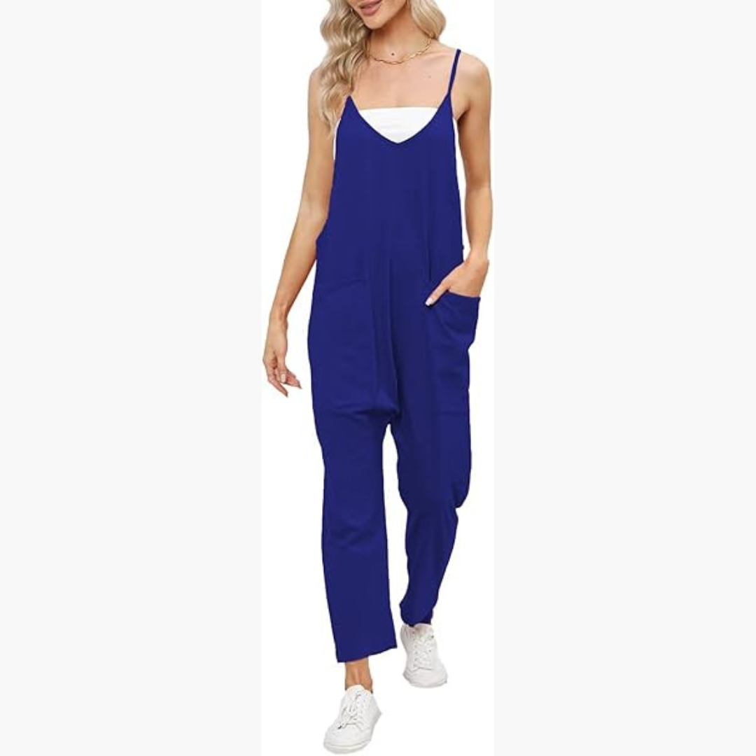 Dames jumpsuit met verstelbare bandjes en wijde pijpen
