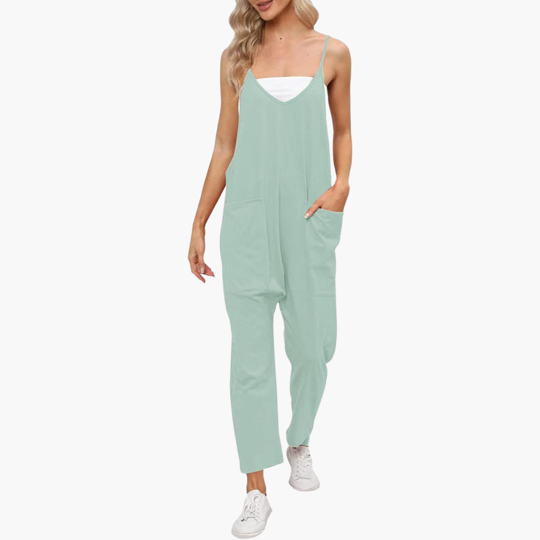 Dames jumpsuit met verstelbare bandjes en wijde pijpen