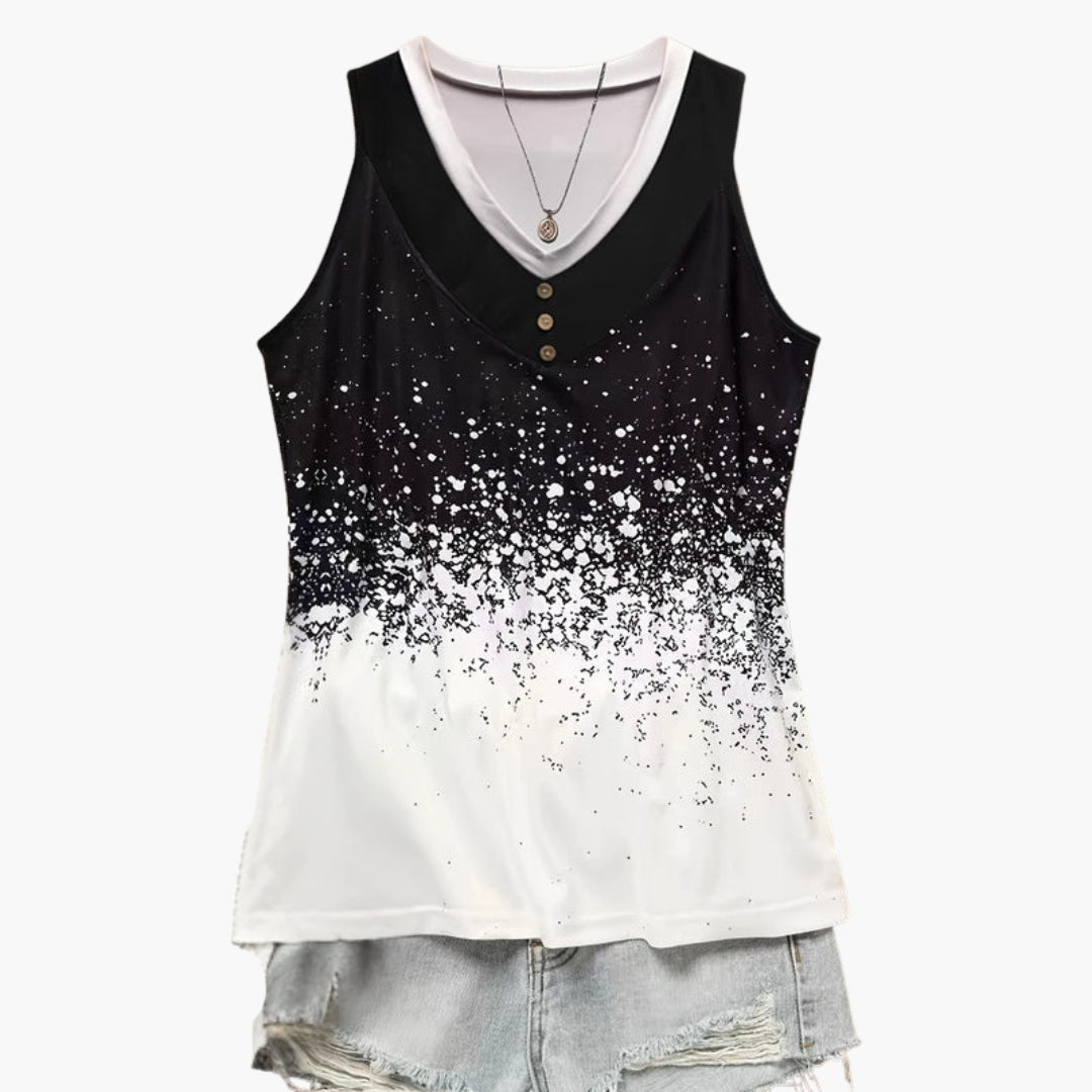 Top de mujer sin mangas con cuello en V y tapeta de botones