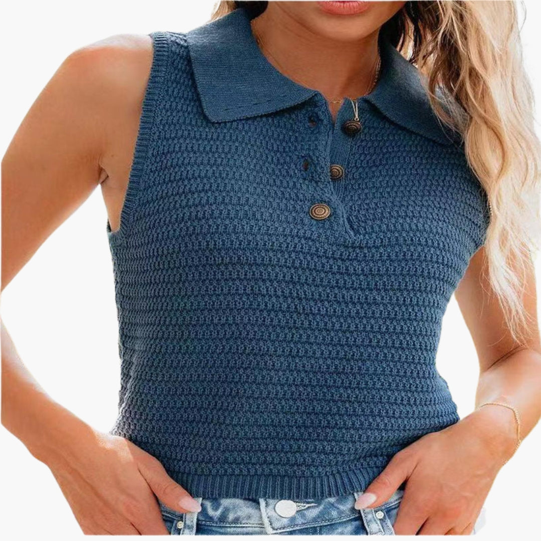 Polo Donna con Patta di Bottoni e Superficie Testurizzata