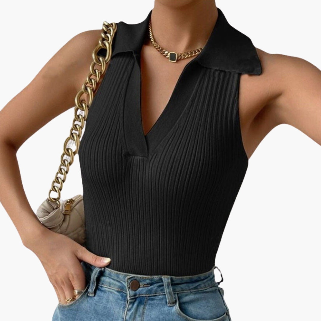 Haut Sans Manches Femme avec Col et Col en V