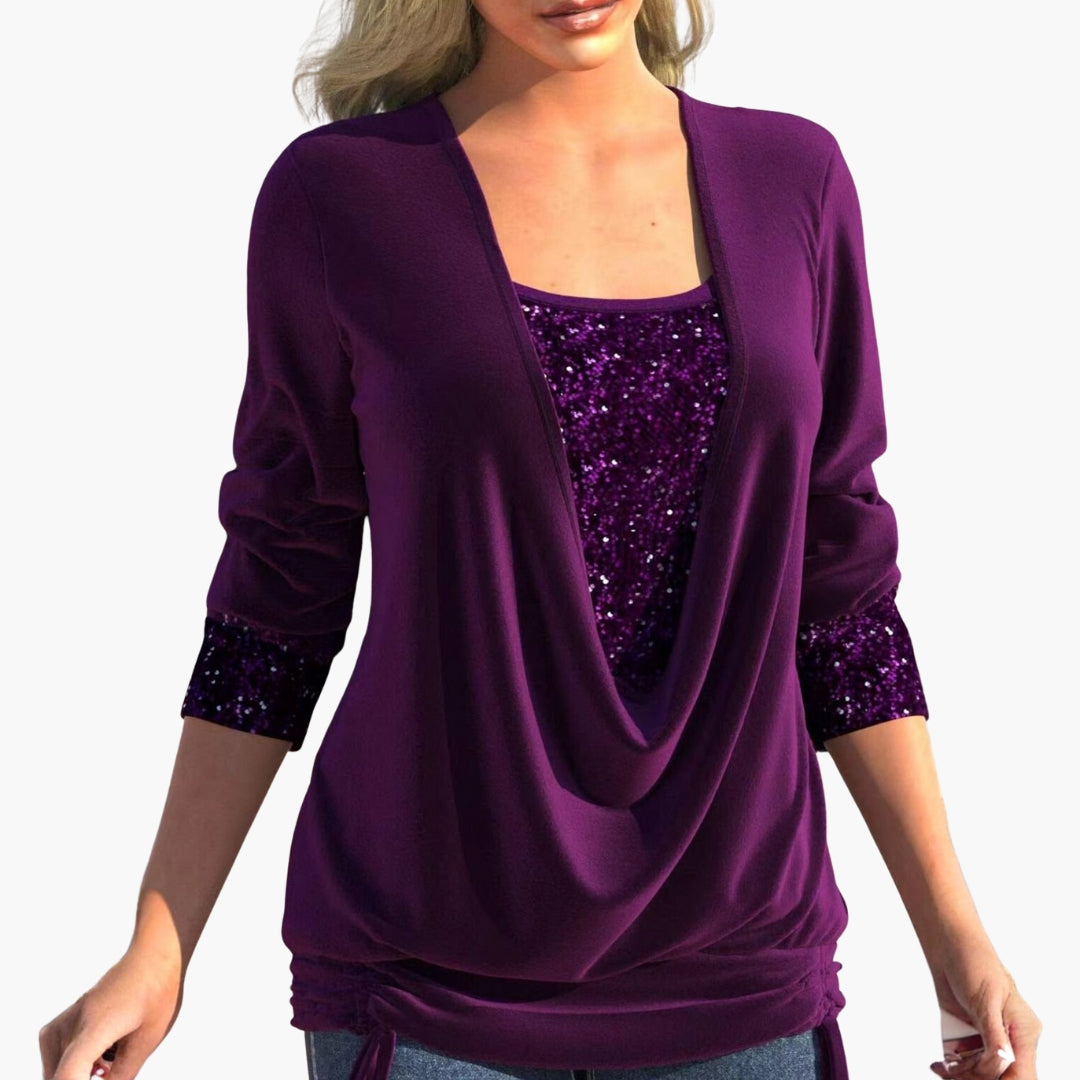 Haut femme drapé devant avec empiècements sequins