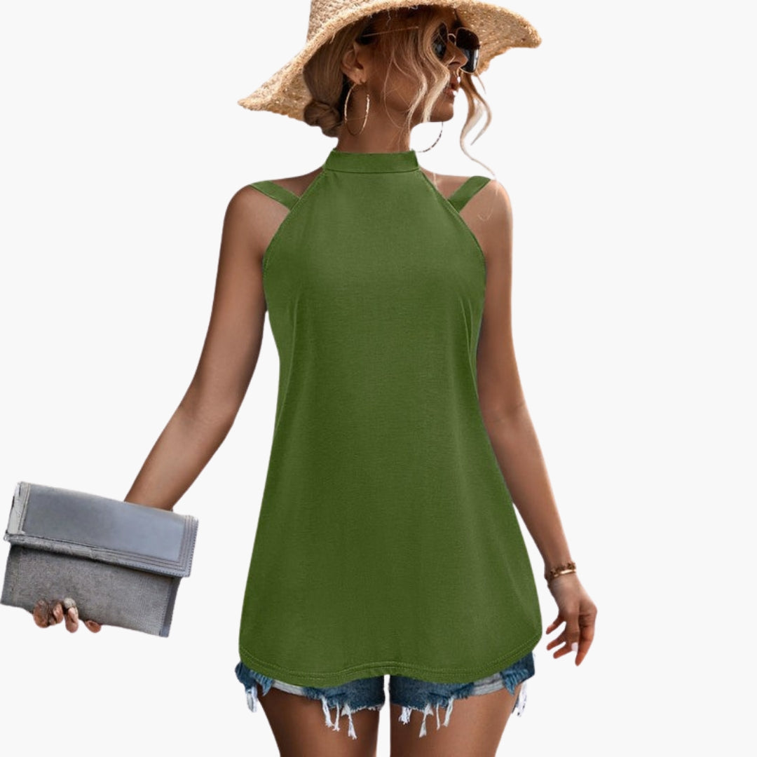 Women's high-neck sleeveless tunic top with straps