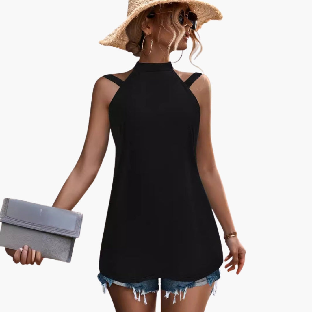 Women's high-neck sleeveless tunic top with straps