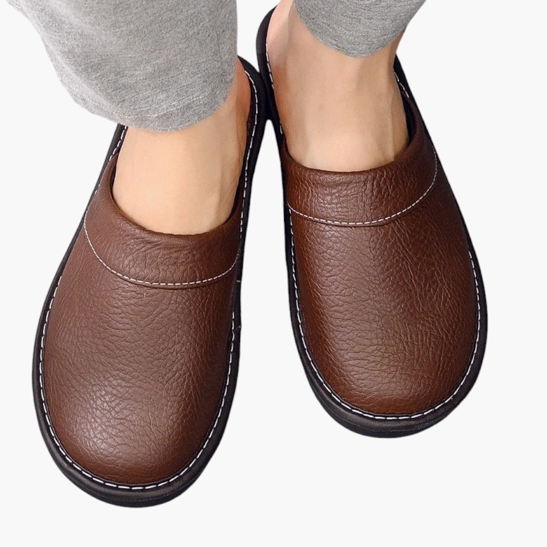 Hommes Chaussons a Dessus en Cuir Végétalien et Semelle Souple