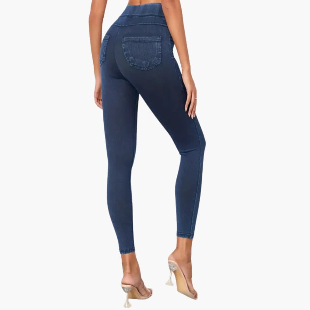Jegging femme taille haute moulant avec coutures décoratives