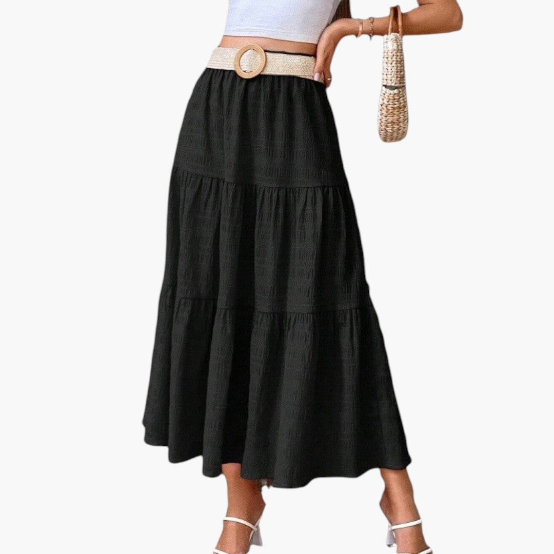Falda larga para mujer con cintura elástica y diseño con volantes