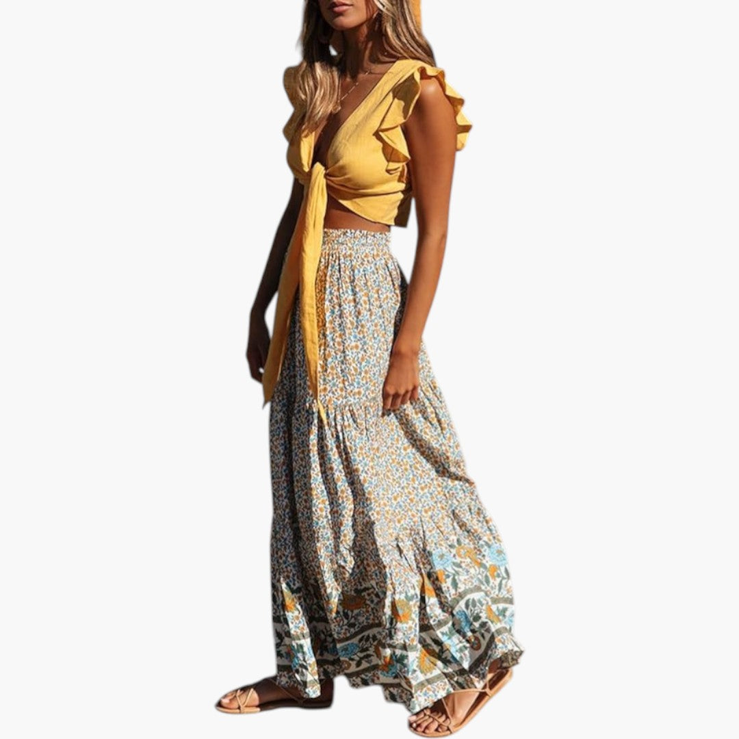 Maxi rok voor dames met elastische taille en bloemenprint