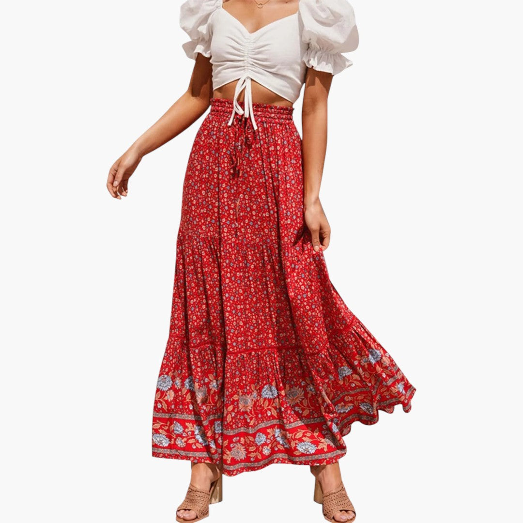 Maxi rok voor dames met elastische taille en bloemenprint